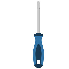 Fototapeta premium Blue flathead screwdriver icon for mechanical work, labor day, construction tools, repair services, skilled trades, professional equipment, assembly work, and technical expertise.