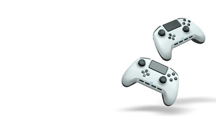 Wireless gaming controllers flying in air isolated on white background, symbolizing gaming technology concept © Vasyl Onyskiv