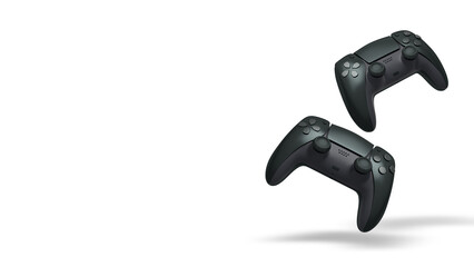 Wireless gaming controllers flying in air isolated on white background, symbolizing gaming technology concept © Vasyl Onyskiv