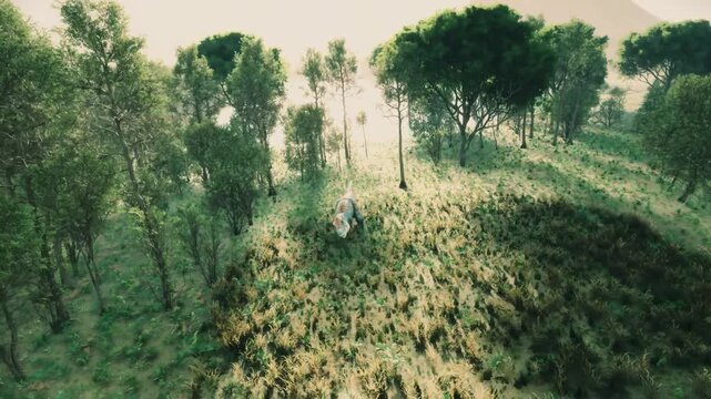 CGI Render T-Rex Walking through Lush Tropical Rainforest Jungle Animatio