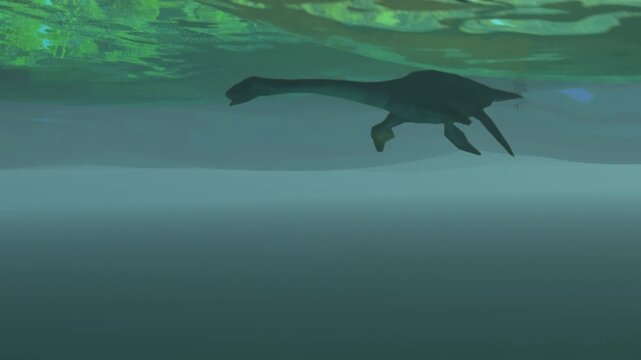 CGI Render Realistic Plesiosaur Swimming Underwater in Ancient Prehistoric Ocean