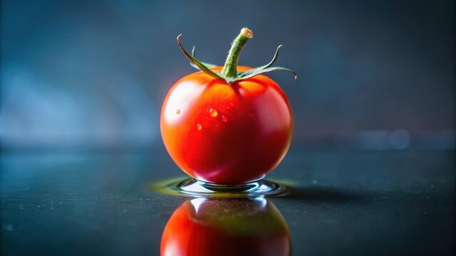 A single dewdrop clings to the surface of a juicy red tomato, creating a miniature mirror effect , Nature, Dewdrop