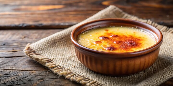 Close-up of Crema Catalana in rustic bowl, rustic bowl, simple yet elegant
