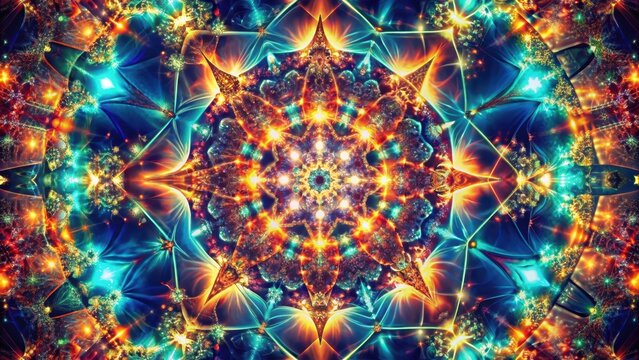 A mesmerizing abstract mirror with intricate geometric fractals in a looping background, reflecting a kaleidoscope of colors and patterns , geometry, abstract