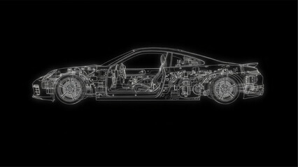 Car cutaway illustration, vehicle engineering technical diagram