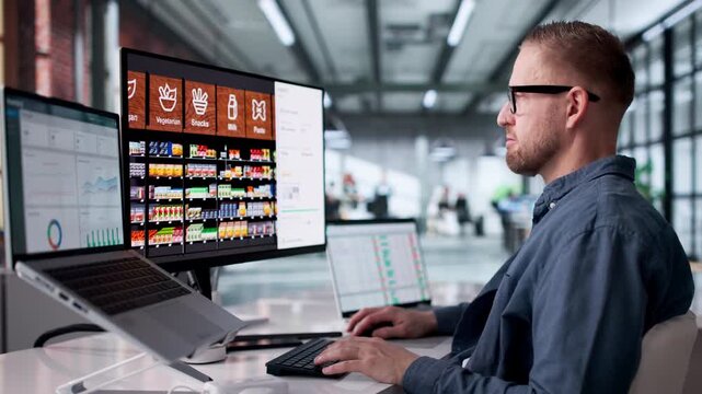 Store Manager Reviews Supermarket Shelf Layout Planogram