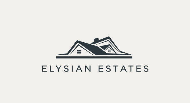 Elysian Estates real estate logo with stylized house roofs.