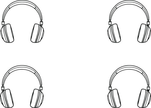 Headphones vector illustration with over‑ear design in 2x2 grid pattern simple black outlined audio accessory drawing
