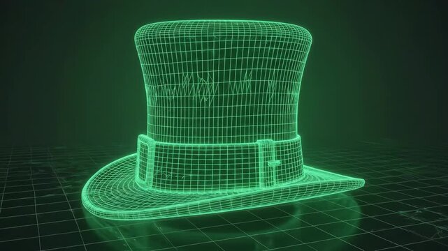 Abstract 3 d wireframe leprechaun hat against a grid