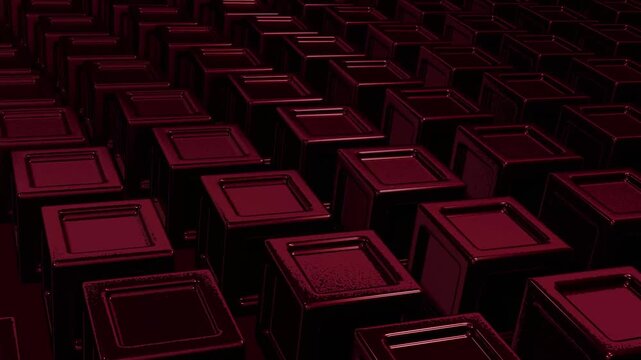Crimson Glossy Squares Grid Loop | Dynamic 3D Geometric Motion Graphics Abstract Background Animation