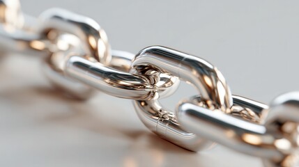Fototapeta premium Close-Up of Bright Metallic Links in a Steel Chain Showcasing Strong Connections and Durable Industrial Design Elements