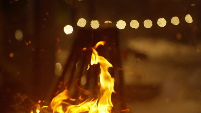 Illuminated Flames With Textured Background. Shining Fiery Accents Dance Against Rough Wooden Backdrop. Glowing Burning Details Illuminate Textured Wooden Setting With Lively Sparks