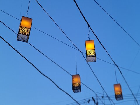 Traditional Korean lantern on street in Jongno Seoul at dusk