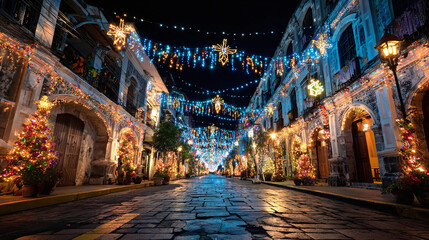 Fototapeta premium filipino christmas scene featuring glowing lights family gatherings and warm seasonal community spirit