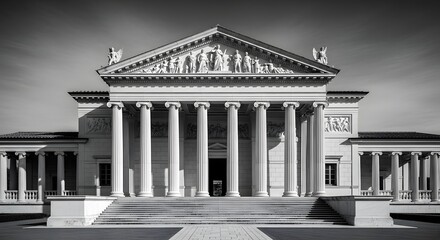 Fototapeta premium Neoclassical Architecture: Monumental Building with Columns and Sculptures