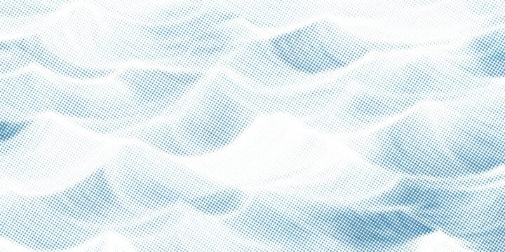 Vector drawing of waves on the sea. Vector halftone dots background, fading dot effect.
