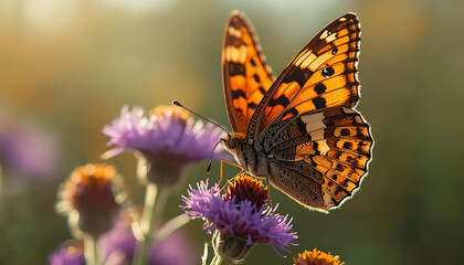 Obraz premium Butterfly resting on a colorful flower in the garden