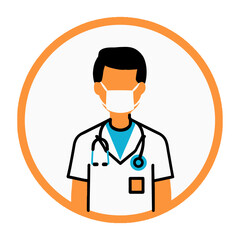 Fototapeta premium Vector of a healthcare provider wearing a mask and stethoscope inside an orange circle
