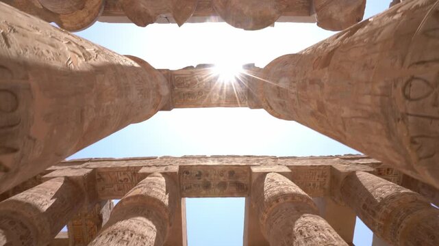 Luxor, Egypt -MARCH 10, 2026: Ancient egyptian columns at karnak temple complex