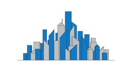 Fototapeta premium Minimalist City Skyline Illustration with Blue and Grey Skyscrapers - Modern Urban Landscape Vector Graphic