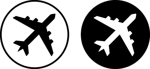Fototapeta premium Contrasting black and white aviation symbols featuring airplane icons within circular borders