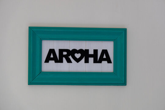 Aroha Word Art Teal Frame Decorative
