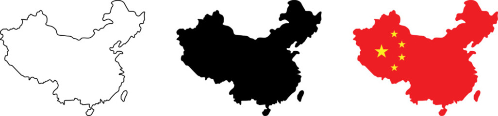 Visual representation of china with different map styles and national flag elements © mohammad
