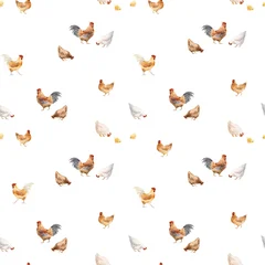 Watercolor Farm Animals Chicken Seamless Pattern Cute Rustic Country Style © Zenina-Lembrik