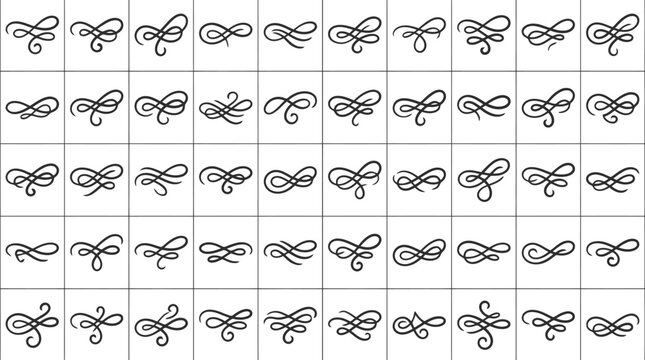 Elegant Swirl Flourishes and Ornaments Collection Black Line Art on White Background 143