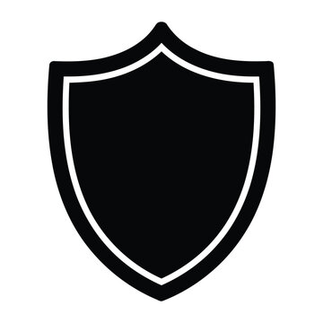 A black shield icon with a white outline on a white background.