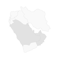 Obraz premium GCC Gulf Cooperation Council map grayscale. Grey silhouette isolated on white background. Vector illustration for poster, banner, info.