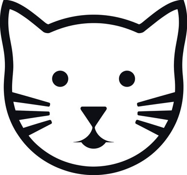 Minimalist Cat Face Line Art Vector Illustration Isolated on White Background Simple Feline Head Icon for Creative Pet Branding Logo Design and Animal Graphics