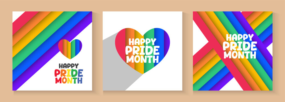 LGBT pride cards, poster, banner, set background. pride month cover with love bear and rainbow colors. Rainbow colored wavy abstract lines. modern Template for Pride Month, ads promo, post, web,