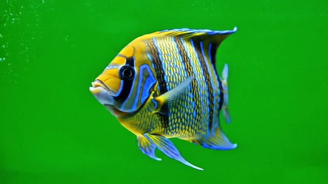Angelfish isolated on green background macro closeup