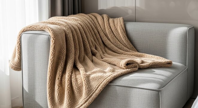 Luxurious Plush Teddy Bear Fabric Throw Blanket Draped Over a Sofa for Ultimate Comfort and Warmth