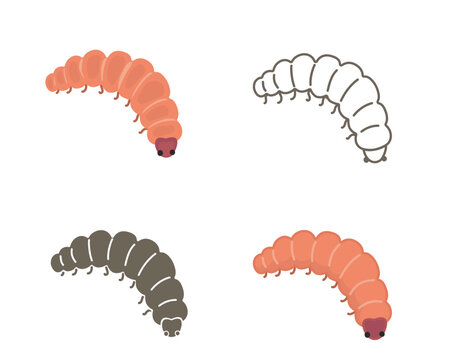 Apple worm. Caterpillar larvae pest set. Garden insect infestation vector in flat and outline styles