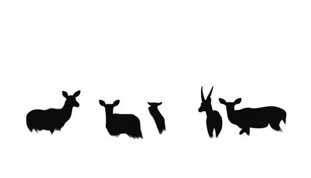Several silhouettes of grazing animals like deer and gazelles are scattered across a clean white background.
