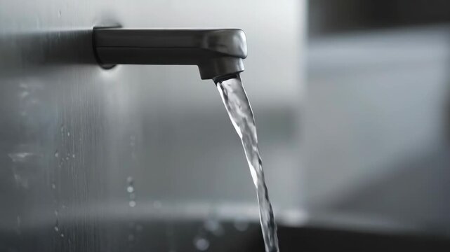 Public Drinking Fountain 4K - Flowing Water Close-Up, Metal Fixture, Refreshing Park Stop, Soft Light - Water Stock Footage
