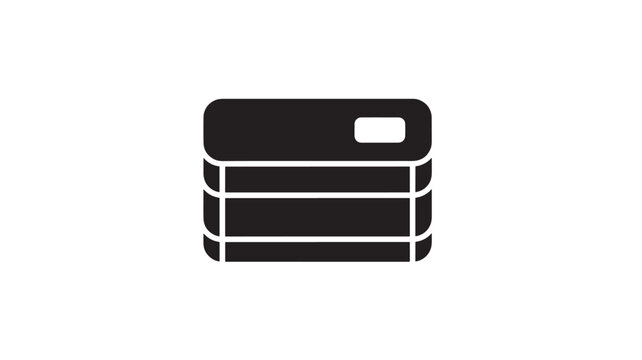 Database icon with layered structure and white detail on black background featuring data, storage, server with symbol and graphic elements for