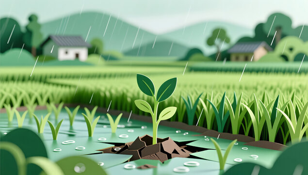 Papercut style for Grain Rain agriculture