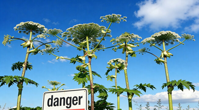 Harmful plant of the umbrella family,  Heracleum