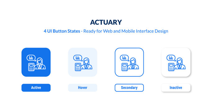 actuary UI button states set. Outline icon kit from professions collection. Thin linear actuary, actuarial, protection editable vector. Line vector actuary sign for web and mobile interface
