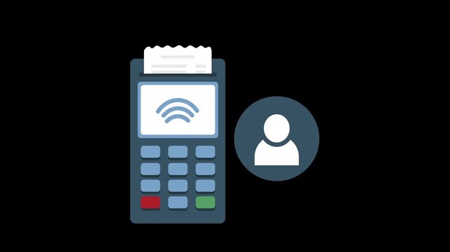 Customer Invoice 2D Objects Animation Flat Cartoon 4K Video with EDC Machine, Transparent Alpha Channel. Editable Animated