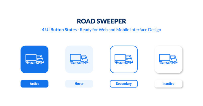 road sweeper UI Button States Set. Outline icon kit from transport collection. Thin linear road sweeper, road, cleaning editable vector. Line vector road sweeper sign for web and mobile interface