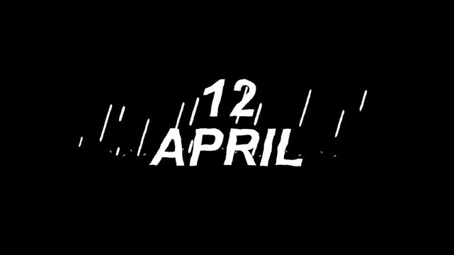 A calendar displays the date 12 April with rain falling on it.
