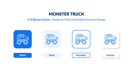monster truck UI Button States Set. Outline icon kit from transportation collection. Thin linear monster truck, truck, vehicle editable vector. Line vector monster truck sign © IconArt