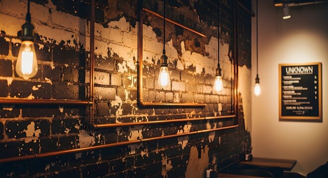 Industrial Interior Design: Exposed Brick Wall with Edison Bulbs