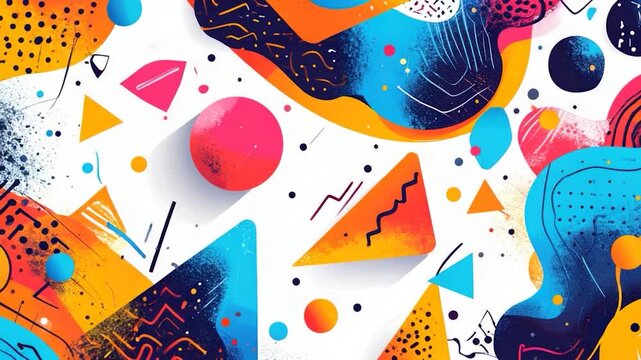 Colorful abstract shapes with various textures and shadows on a white background