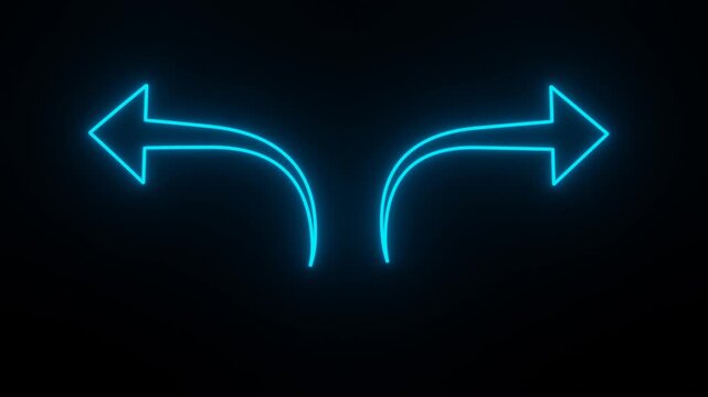 cyan neon glowing undo redo curved arrows seamless loop animation on black background