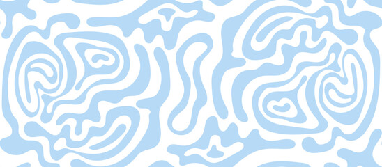 Seamless abstract wave pattern. Wavy liquid swirl background in blue color. Modern fluid line texture for web, UI, packaging design. Vector Illustration